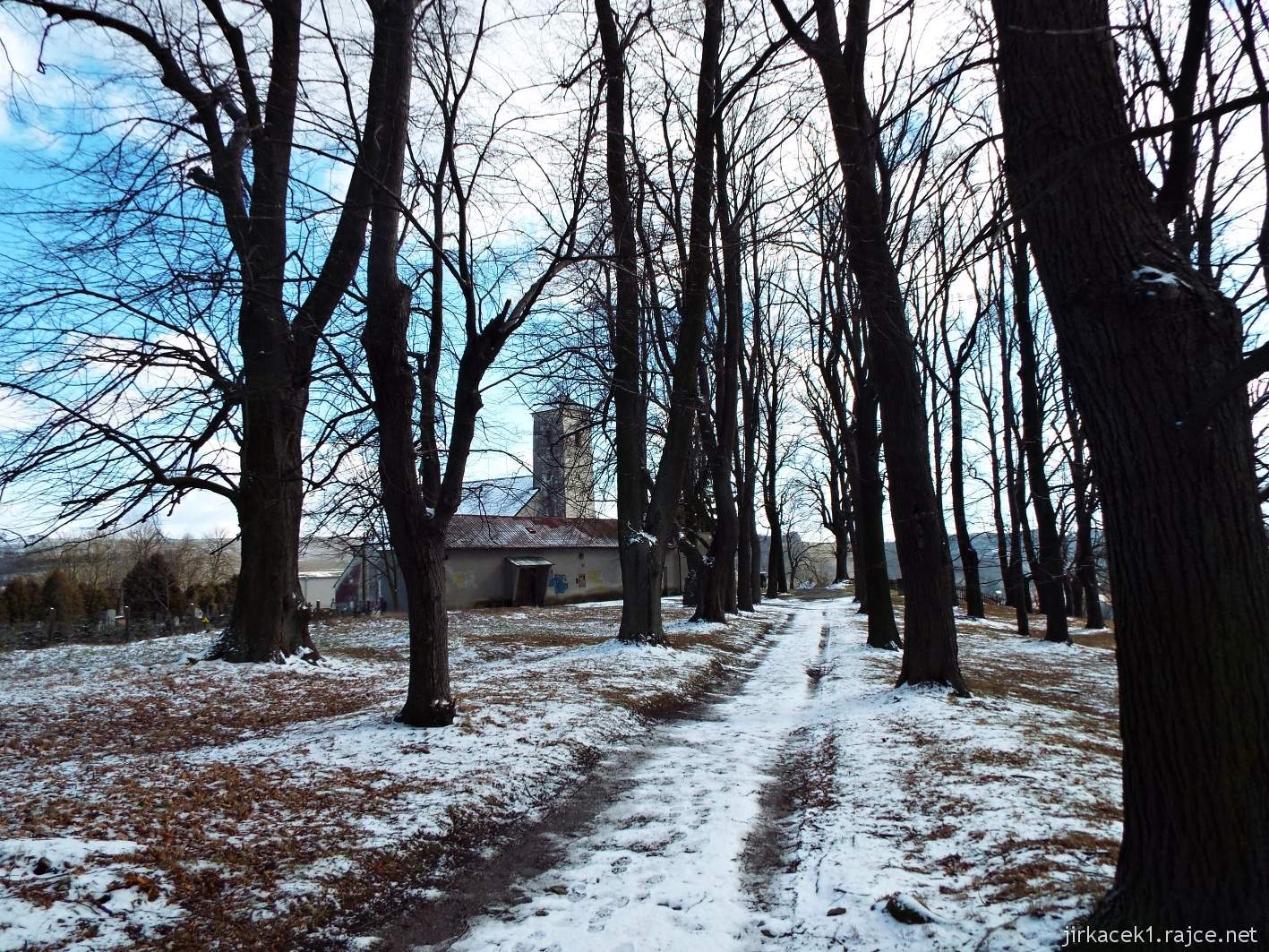 Potštát - kostel Nanebevzetí Panny Marie 05 - alej okolo kostela