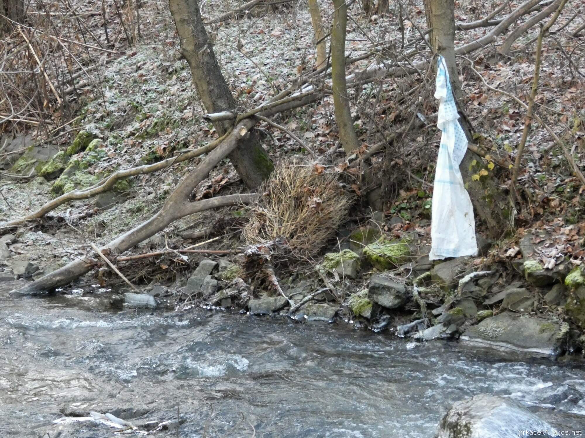 Choryně - naučná stezka Choryňská stráž 23 - cesta mezi 7. a 6. zastavením - Bílá paní na břehu potoka Juhyně